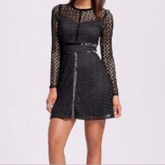 Xhilaration Black Crochet Velvet Long Sleeve Dress - Picture 1 of 5